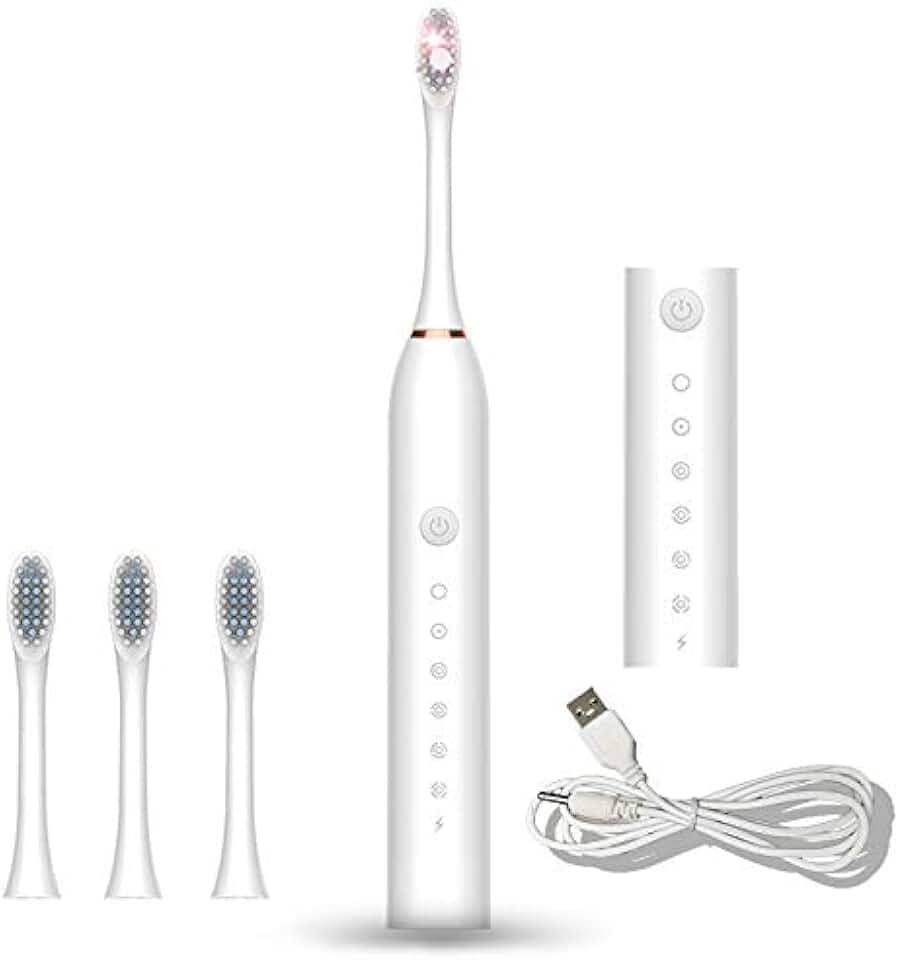 Escova de dentes elétrica sônica recarregável ideal para adultos e crianças, 6 modos opcionais, IPX7 USB, escova de dentes ultrassônica elétrica com temporizador embutido de 2 minutos