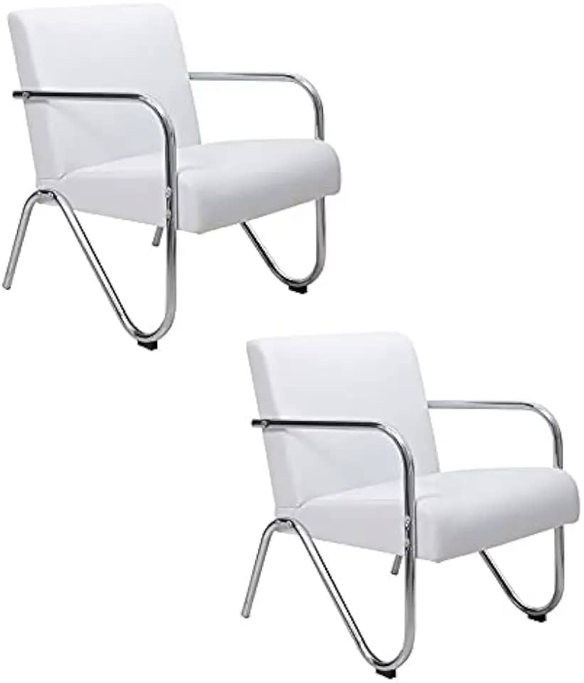 Poltrona Decorativa Sabrina Cromada Sintético Branco - 2 Peças