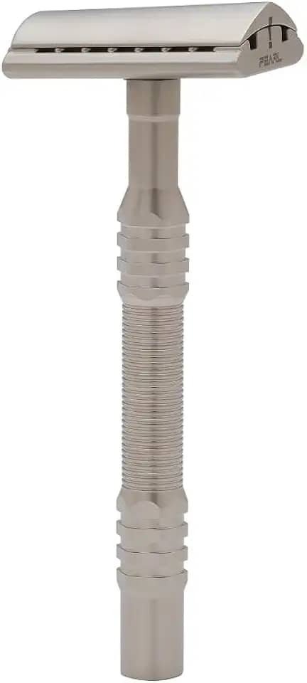 PEARL Navalha de segurança de borda dupla premium para homens - aço inoxidável semiinclinado | Revestimento triplo, kit de presente | Barbear eficiente e suave para peles sensíveis de cabelos grossos