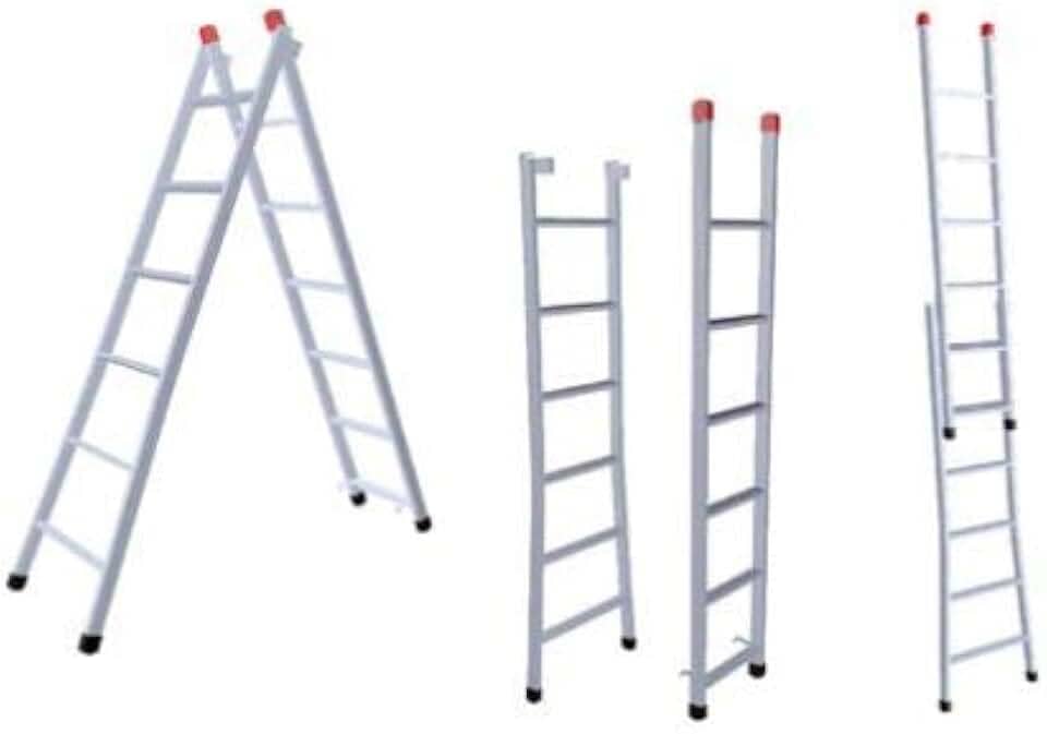 Escada Extensiva Cinza 3 Em 1 Ferro 7x12 Degraus 3,80m 120kg 207P-NV