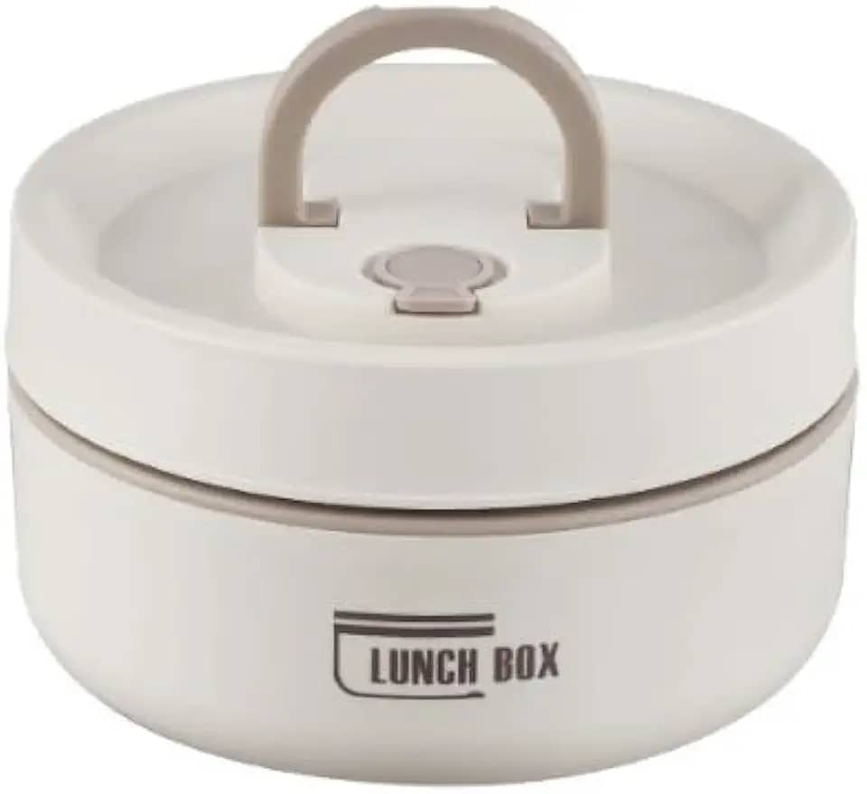 Marmita Térmica Redonda com Alça 440ml - Mantenha sua refeição quente e segura onde estiver (Bege)