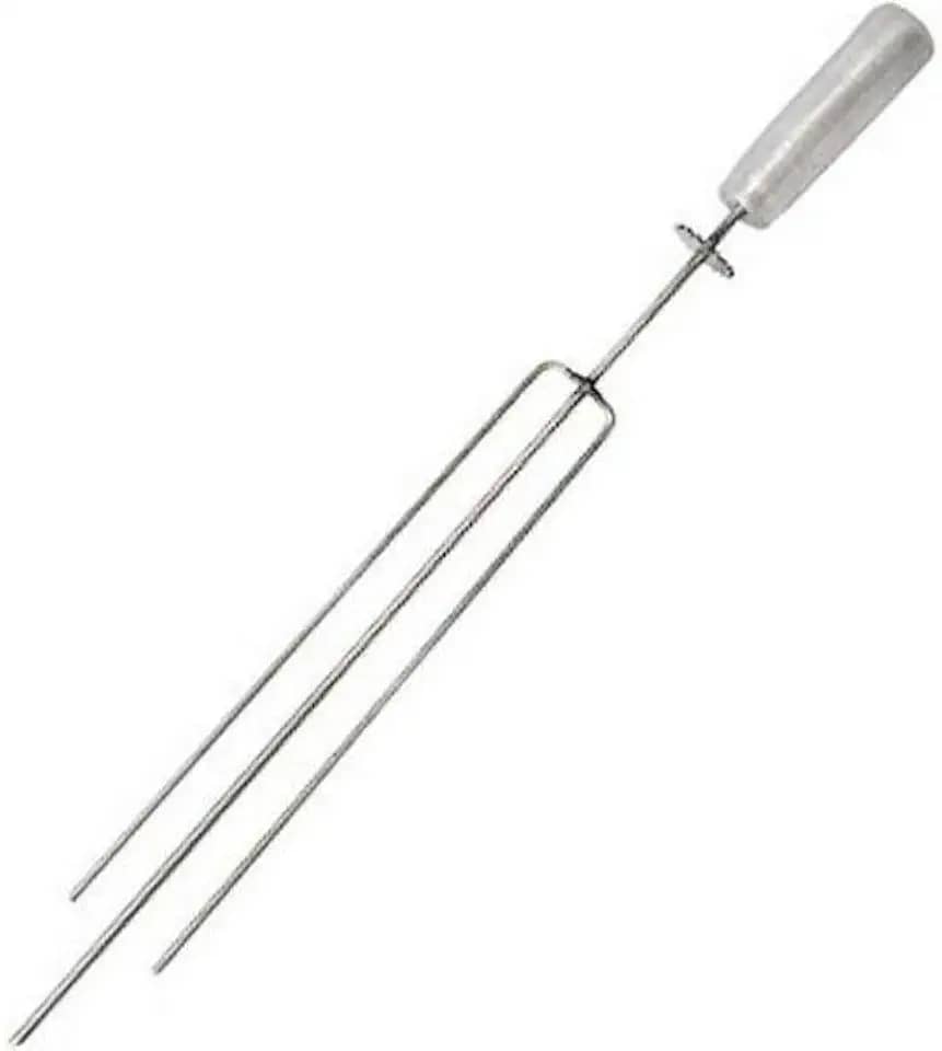 Espeto TRIDENTE Giratório Inox 65cm Cabo Revestido em Alumínio