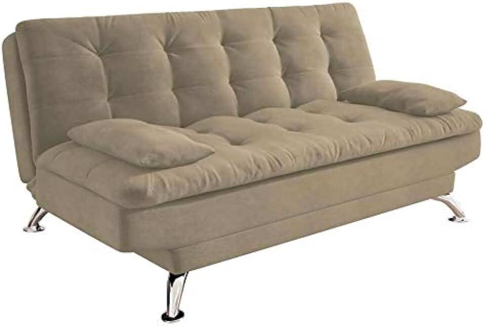 Sofá-Cama 3 Lugares Casal Premium Suede Velvet Bege