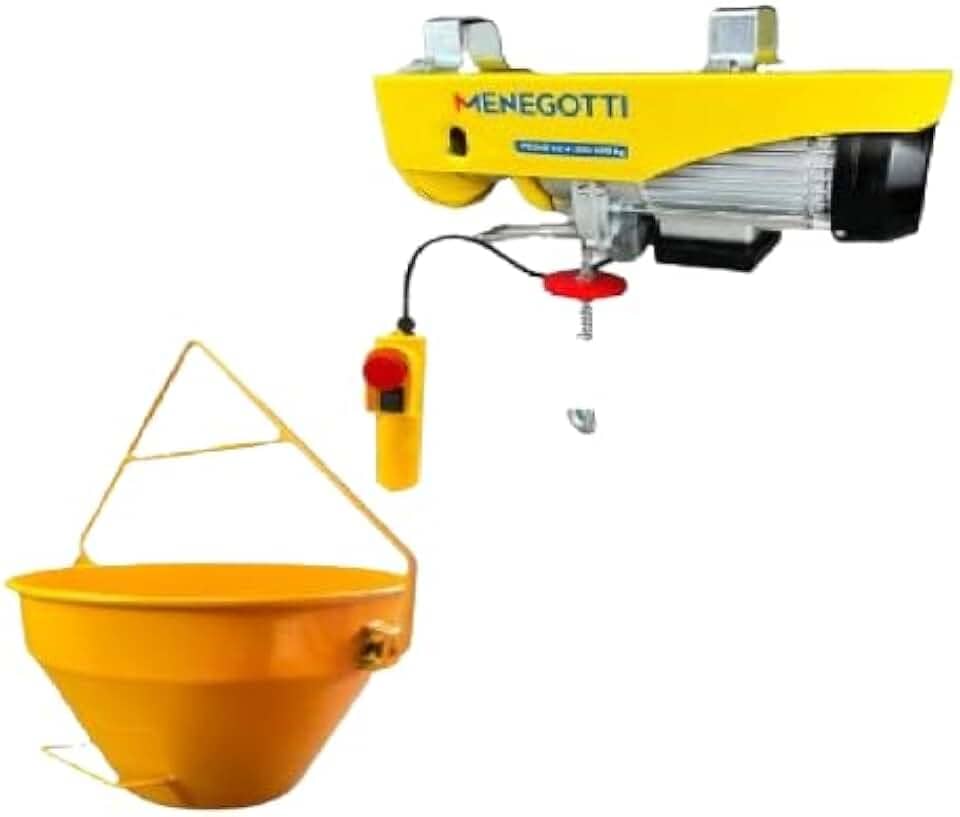 Guincho Talha Menegotti Elétrica 300/600 Kg com Balde 50L para Elevação de Materiais de Construção - 220v