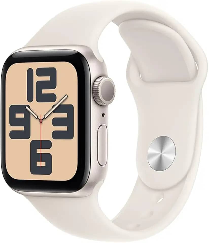 Apple Watch SE GPS • Caixa estelar de alumínio – 40 mm • Pulseira esportiva estelar – M/G