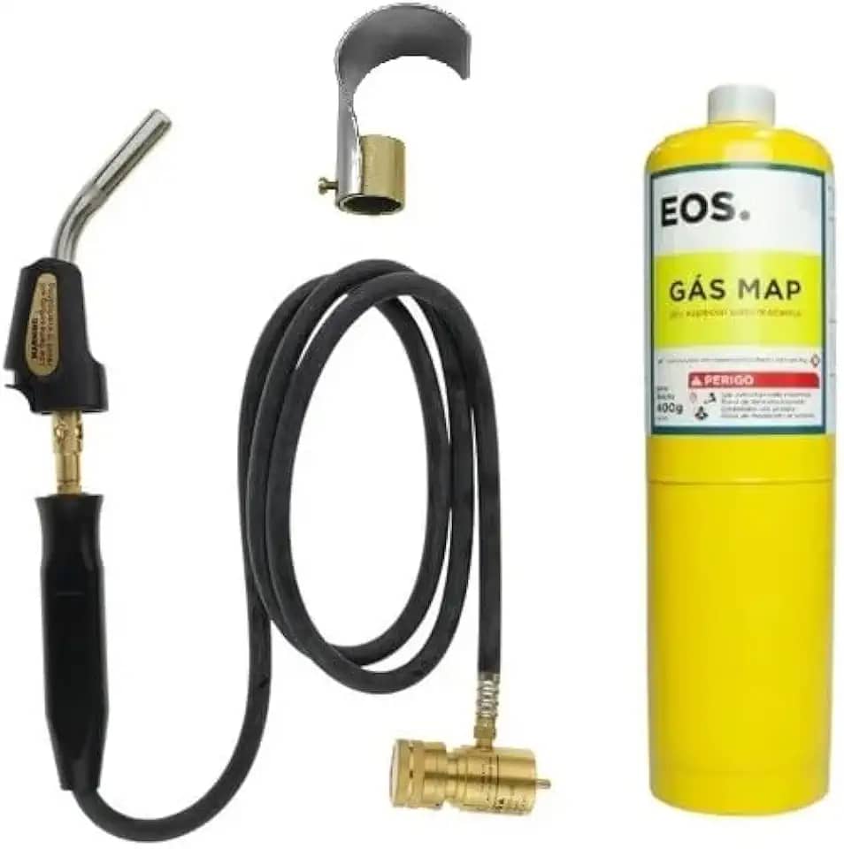 Maçarico Turbo Automático com Mangueira 1,50m, Kit Soldagem Profissional, Acendimento Piezoelétrico, Conector CGA600 para Gás MAPP