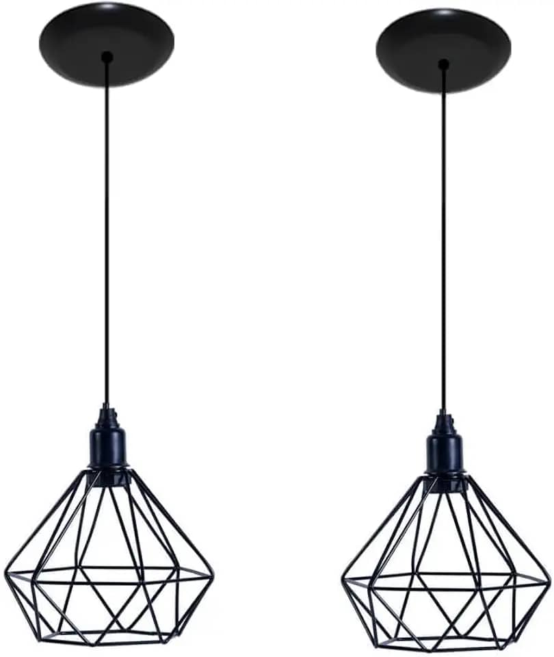 Kit com 02 Luminarias Pendente Aramado Modelo Diamante Preto