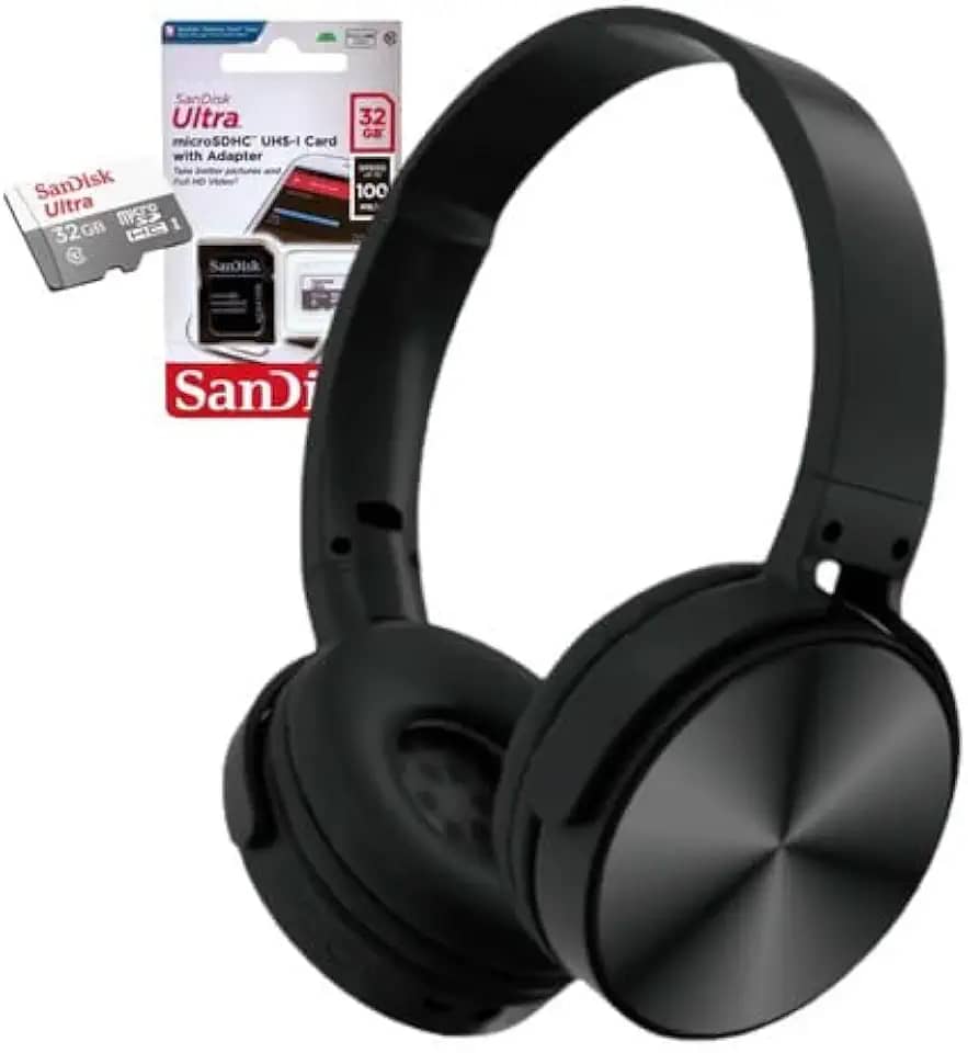 Fone de Ouvido abafador headSet Bluetooth, com Cartão de Memória de 32GB SanDisk, redução de ruídos, rádio FM, cabo micro usb, fone sem fio 5 horas de bateria/compativel Android, iphone,ios