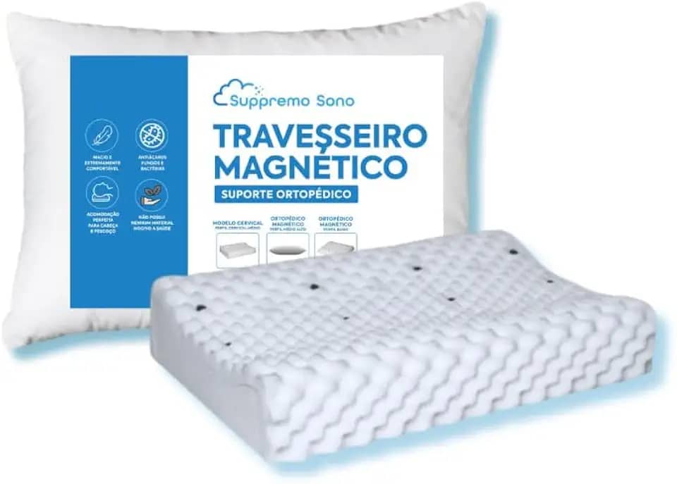 Travesseiro Cervical Magnético com Infravermelho Longo Ortopédico Alivia Dor Coluna Suppremo Sono
