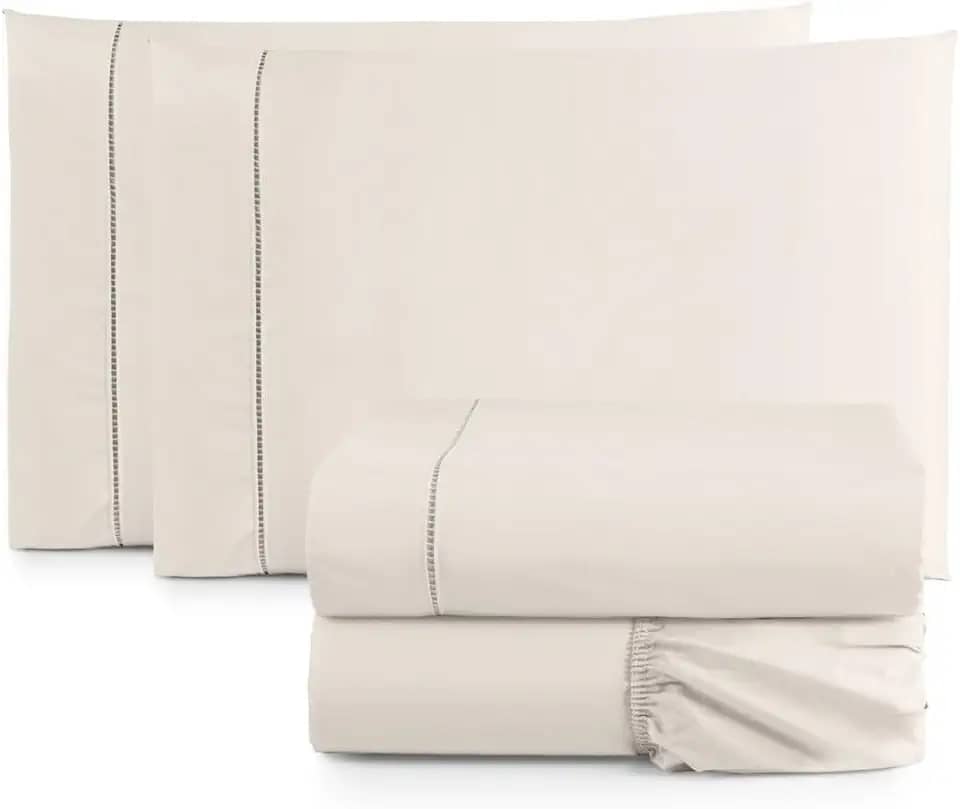 Jogo de Cama Casal Queen Percal 400 Fios Ponto Palito 04 Peças, Antiácaro, Não faz bolinha Toque Extra Macio (Palha)