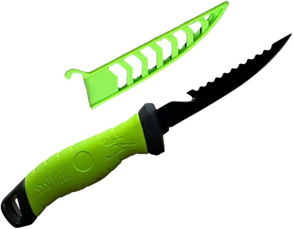 FACA FILETEIRA PARA PESCA 26,5CM LIGA DE TITANIUM COM BAINHA VERDE CAÇA CAMPING PESCADOR