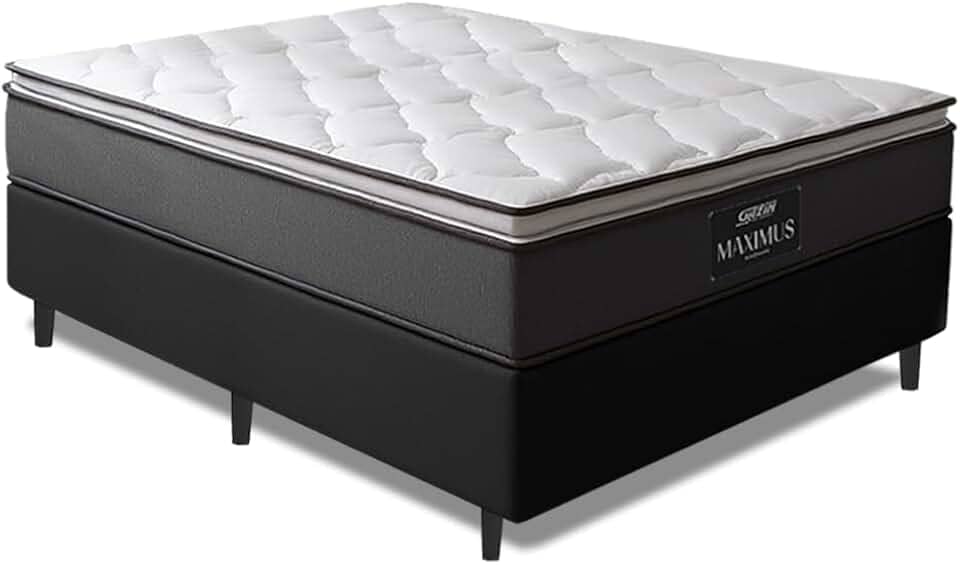 Cama Box Casal Colchão Molas Ensacadas Pillow Top Maximus 138x188x62cm Cinza/Preto Gazin - Suporta até 120Kg por Pessoa