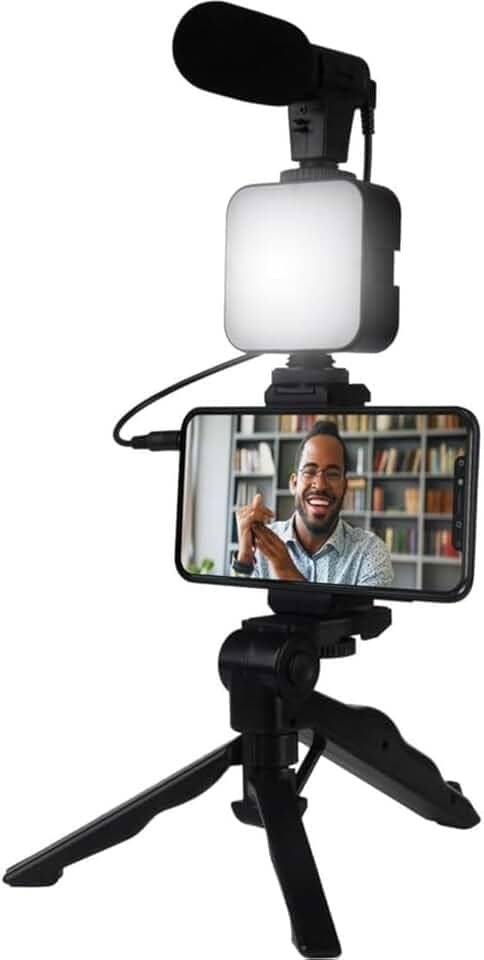 Kit Gravação Completo c/Tripé, Luz LED, Suporte Celular – Ideal para Vlogs, Vídeos e Lives Profissionais