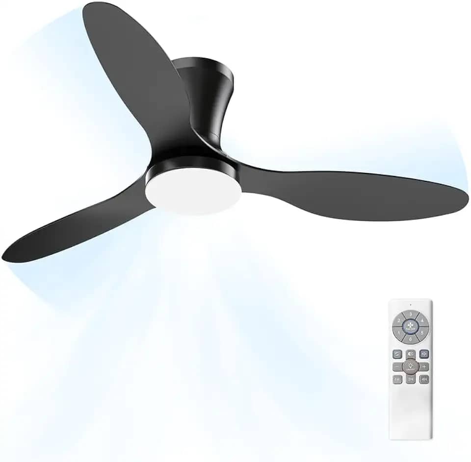 Ventilador de Teto com Controle Remoto Silencioso 6 Velocidades Função Reversa LED 21W Ajustável com Memória Moderno 220V/110V, Preto