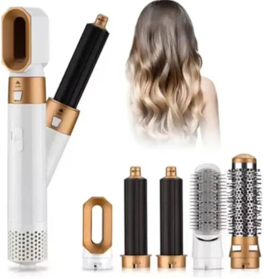 Kit 5 em 1 Secador Modelador Escova de Cabelo Alisadora Elétrica 110V 220V (Branco, Dourado E Preto, 127V)