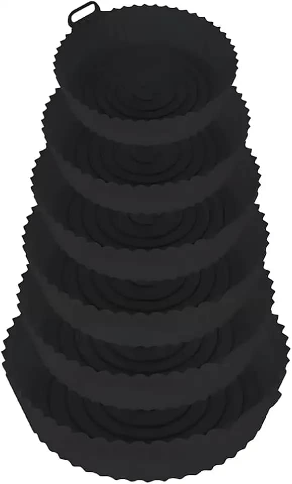 Kit 6 Formas De Silicone Premium Para Air Fryer Fritadeira Forro Reutilizável - Livre De BPA Lávavel (PRETO)