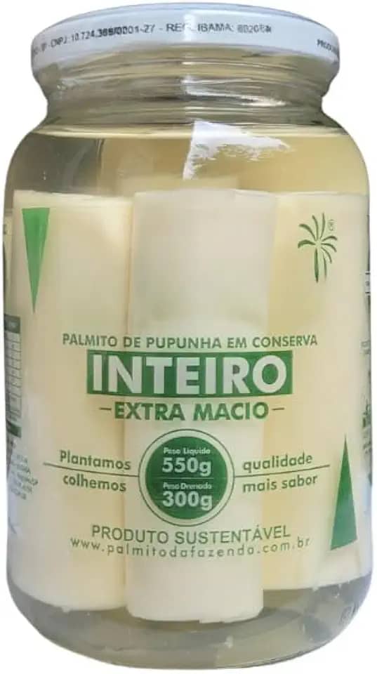 Palmito de Pupunha em Conserva Tolete Inteiro 550g - Produto Natural