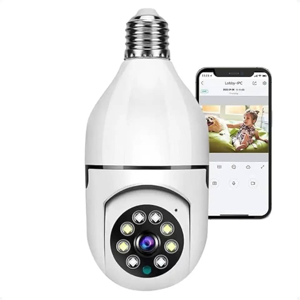 Câmera de Segurança Lâmpada IP WiFi 360° Full HD 1080P Giratória Inteligente à Prova d’Água, Visão Noturna Infravermelha, Detecção de Movimentos, Bivolt