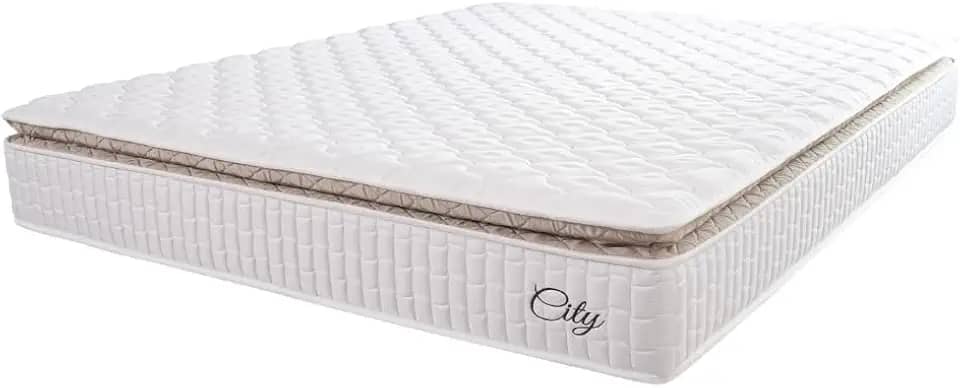 Colchão Casal Queen Molas Ensacadas City Pillow Top 158x198x23cm Branco/Bege Hellen - Suporta até 110kg por Pessoa