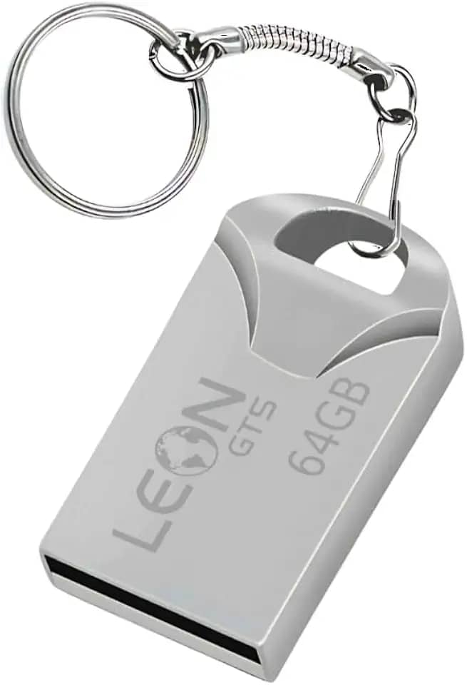 Pendrive 64GB USB 2.0 Metálico - Compacto Portátil Armazenamento Seguro Alta Velocidade Transferência de Dados Plug Play para PC Notebook Rápida Leve Resistente Prateado Chaveiro Pen Drive Sem Tampa