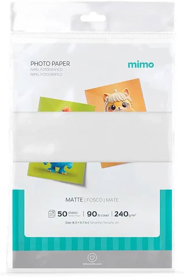Mimo - Papel Fotográfico Fosco - A4-240g - 50 Fls - Qualidade Premium - Controle de Absorção da Tinta Para Melhor Absorção e Resistente a Água - Gramatura de 240 g/m²