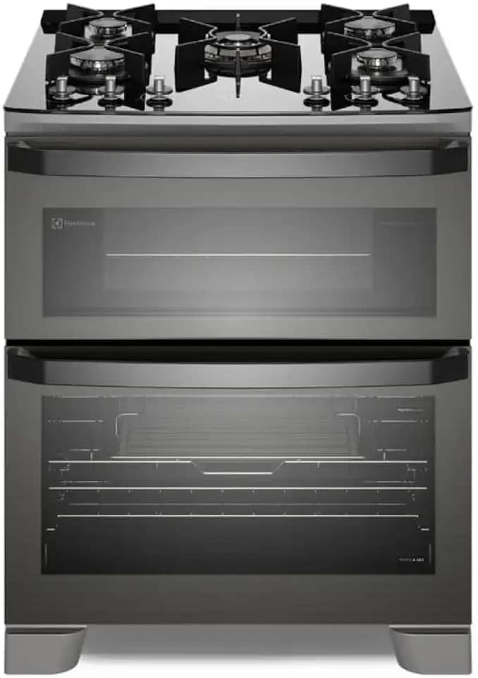 Fogão 5 bocas Electrolux Cinza Expert com Duplo Forno, Função Air fryer e Mesa de Vidro (FE5AD) 220V
