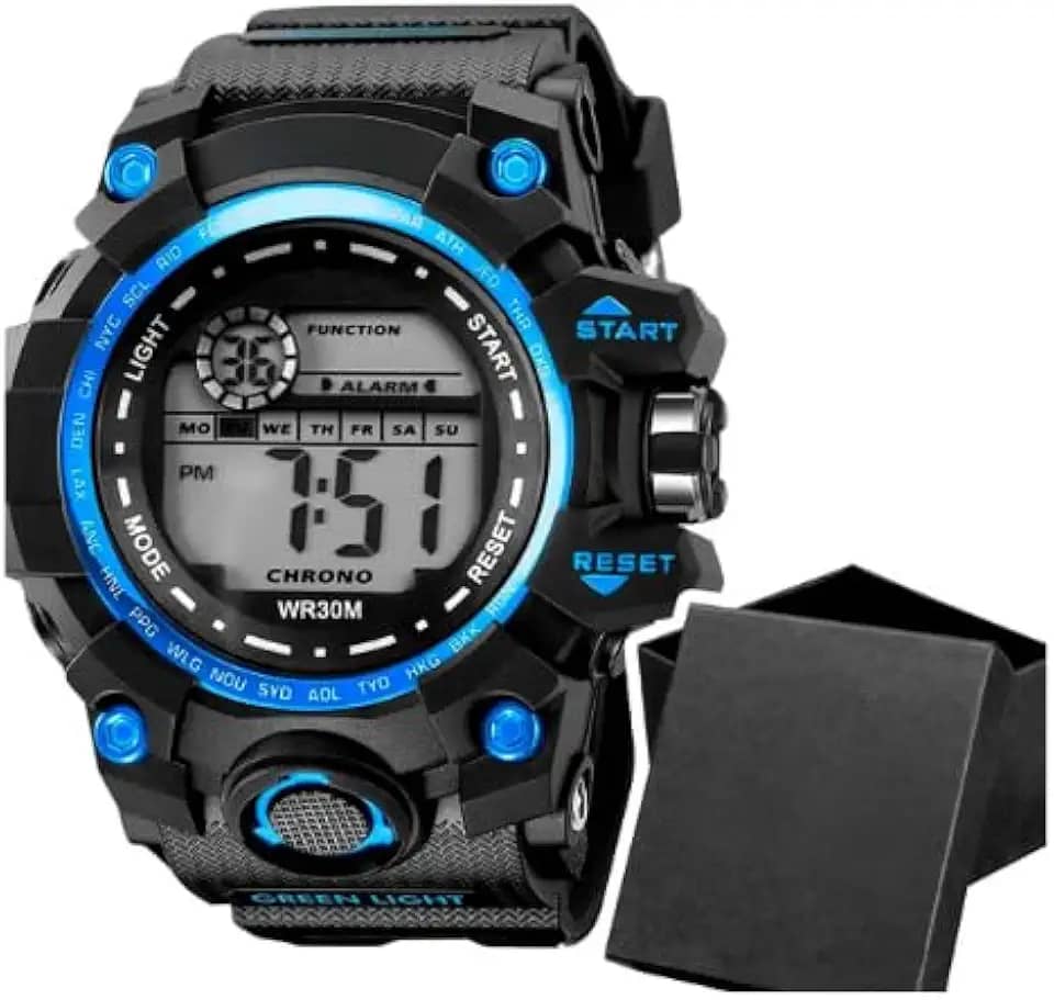 Relógio Masculino Digital Prova Dagua 30m Grande Multifunções Esportivo Caixa Presente Premium Alta Durabilidade Alarme Cronometro
