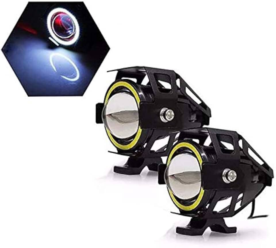 Farol de Milha Moto Angel Eyes Branco U7 Grande Luz Par Auxiliar Universal