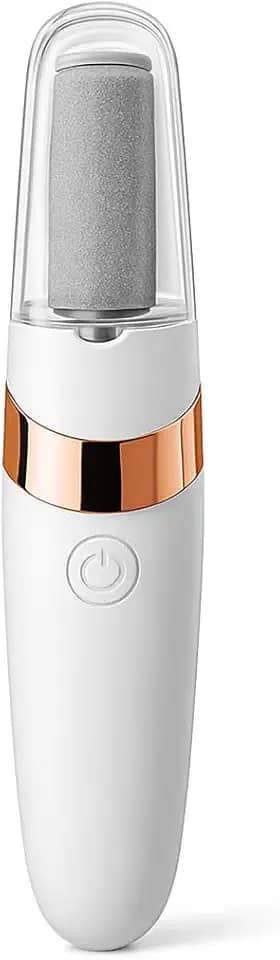 Lixador para Pé Elétrico Recarregável com 2 Cabeças + Luz LED | Uso Doméstico para Pés, Calcanhar e Dedos(Branco com Rose)