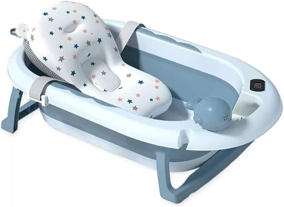 Banheira para bebê Retratil, Portatil com Termômetro Digital, Almofada, e Brinquedo