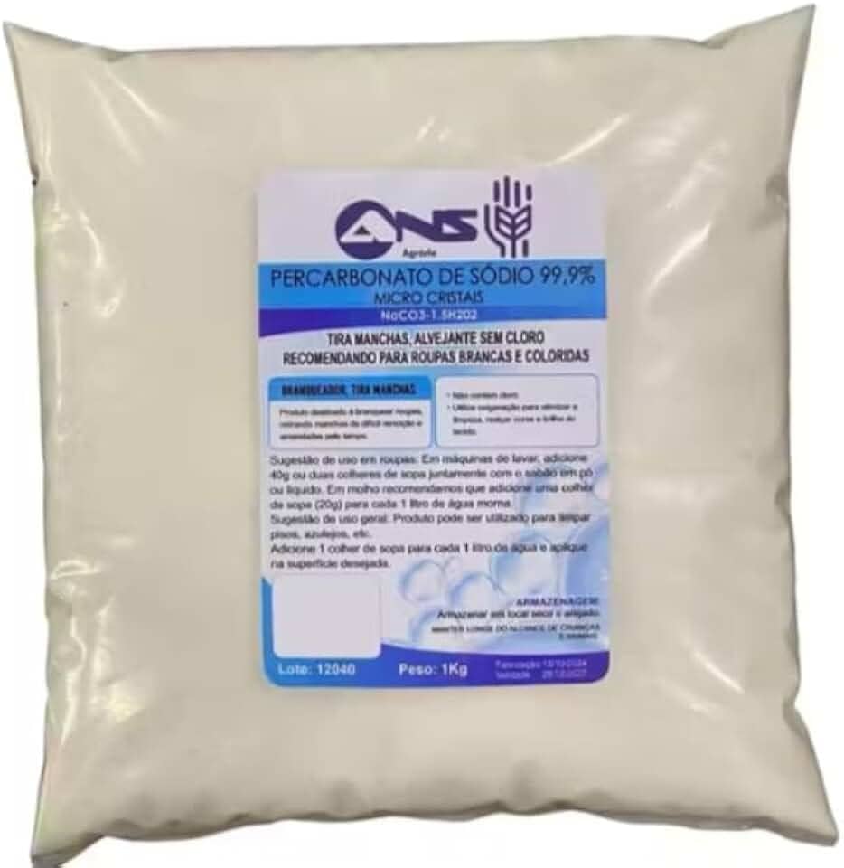 Percarbonato de Sódio Puro 1kg – Branqueador Natural, Tira Manchas, Desinfetante Ecológico, Multiuso para Roupas e Limpeza Doméstica