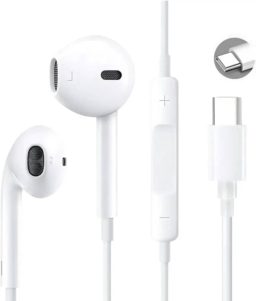 Fones De Ouvido Com Fio Tipo C Microfone Integrado Compativel iPhone 15 15 Pro 15 Pro Max 16 16 Pro Max Com Fio Fones Estéreo Compatíveis ANDROID Qualidade Premium