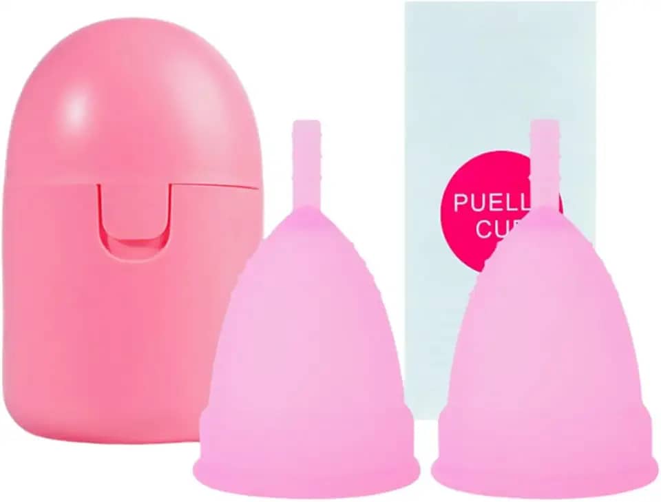 Esterilizador de Copo Menstrual com 2 Copos Menstruais Reutilizáveis Tamanhos S e L, Kit de Higiene Íntima para Mulher Atual, Praticidade e Eficiência.