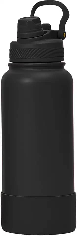 Garrafa Térmica de Água 1 Litro com Alça Garrafinha 2 em 1 com Canudo e Saída Livre em Inox e Sistema Térmico a Vácuo (Preto)