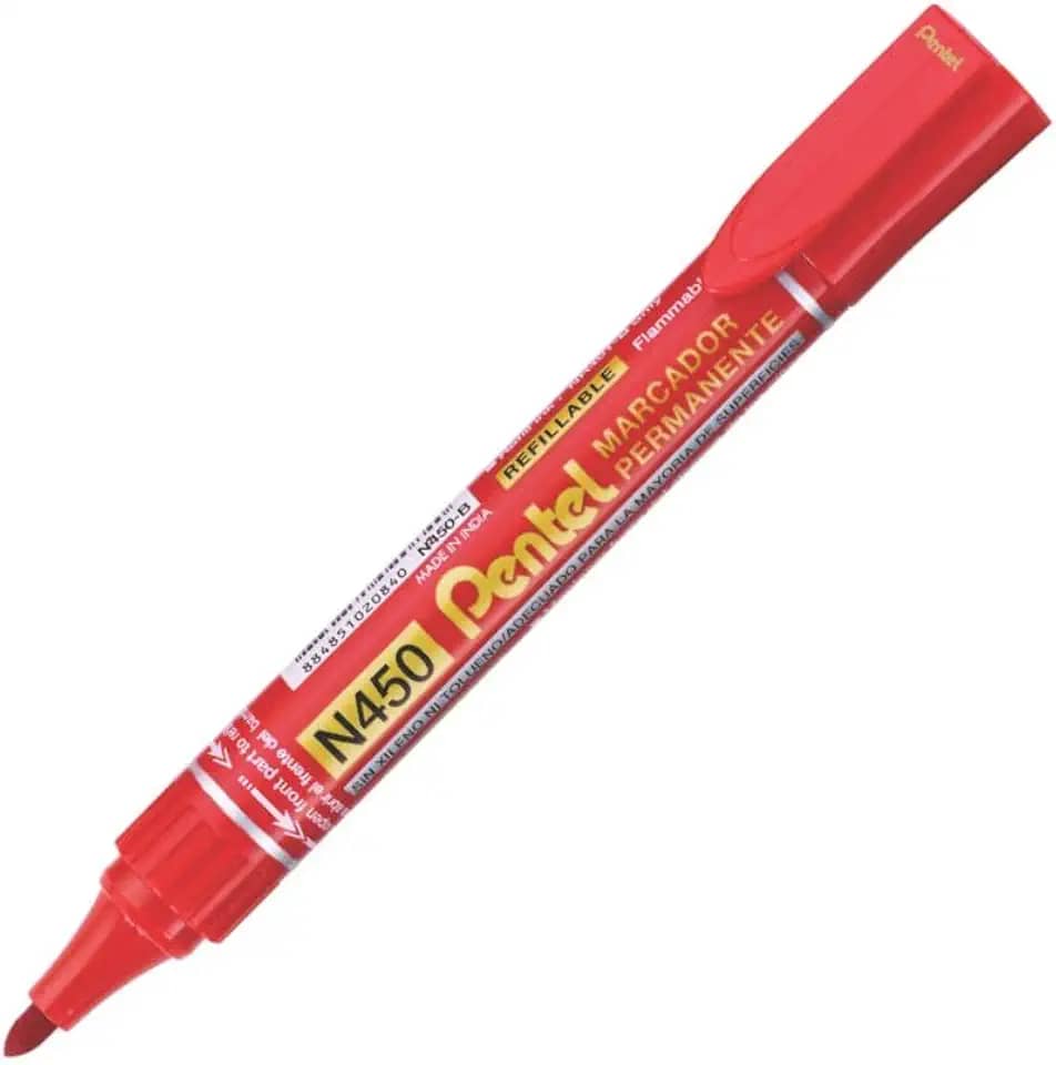 Marcador Permanente Pentel Vermelho Ponta Redonda, Pentel, Sm/N450-B, Vermelho