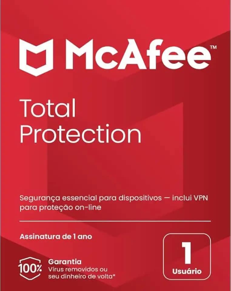 McAfee Total Protection | 1 dispositivo | Software de segurança antivírus para Internet | VPN, gerenciador de senhas, monitoramento da Dark Web | Exclusivo da Amazon | Assinatura 1 ano | Cartão-chave