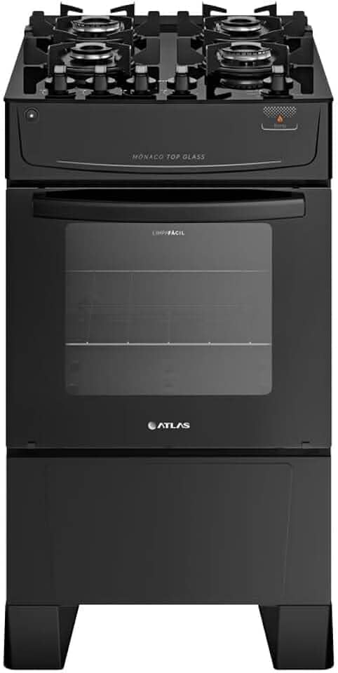 Fogão Atlas 4 Bocas preto Mônaco Top Glass com Acendimento automático - Bivolt