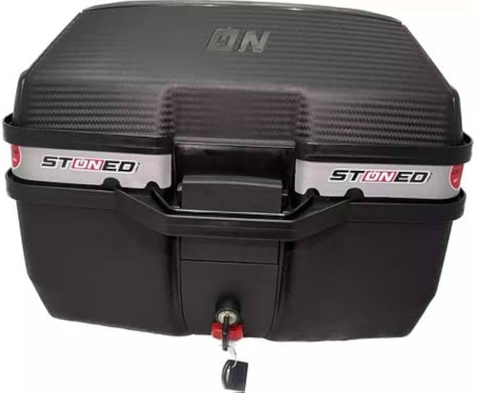 Bau Moto Bauleto Stoned 35 Litros C/Base Universal Traseiro Faixa Cinza