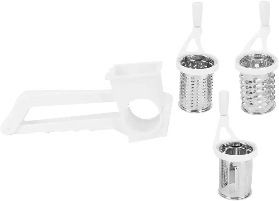 Ralador e Fatiador Manual 3 em 1 com Manivela – Ideal para Queijo, Legumes, Frutas e Chocolate, Lâminas Afiadas e Fácil de Usar