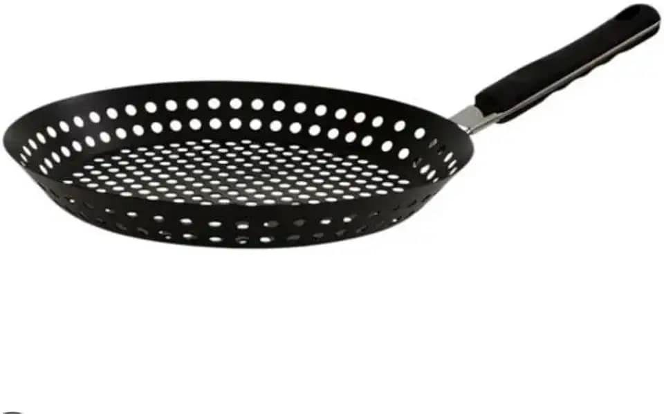 Grelha Redonda Perfurada 30,5, Cabo Removível – Para Churrasqueira a Carvão/Gás | Legumes, Carnes, Frutos do Mar e Pizza