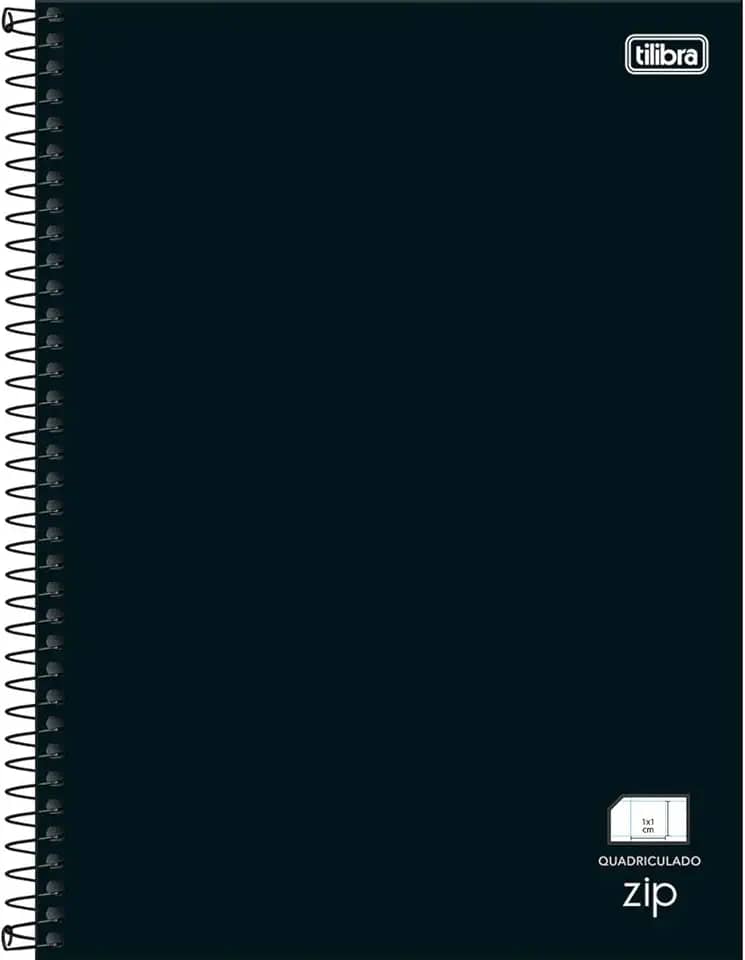 Tilibra - Caderno Espiral Capa Dura Universitário Quadriculado 1cm Zip Preto 80 Folhas
