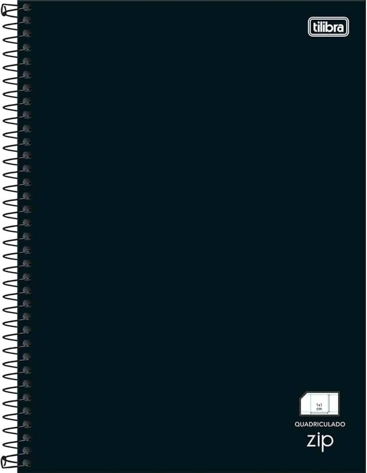Tilibra - Caderno Espiral Capa Dura Universitário Quadriculado 1cm Zip Preto 80 Folhas