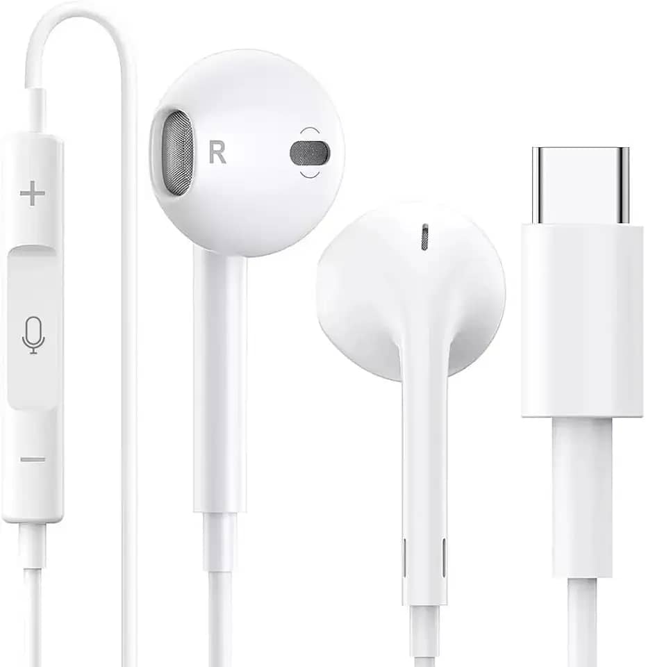 Fone de Ouvido com Fio Tipo C com Microfone Integrado Som Estéreo Premium Compatível IPhone 15 15 Pro 15 Pro Max 16 16 Pro Max, Galaxy, IOS/Android, Tablet, Notebook