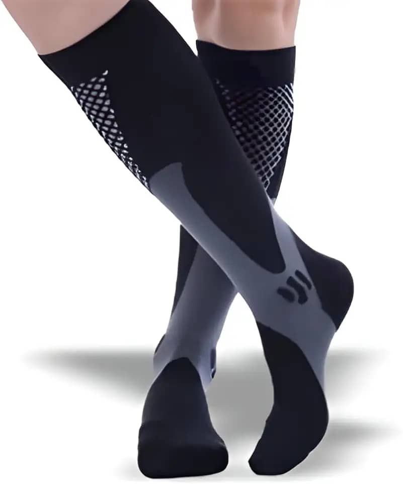Par de Meia Cano Longo ¾ Alta Compressão Masculina Alivio Dor E Cansaço Nos Pés Para Trombose E Má Circulação Corrida Esportiva Ciclismo Bike Cross