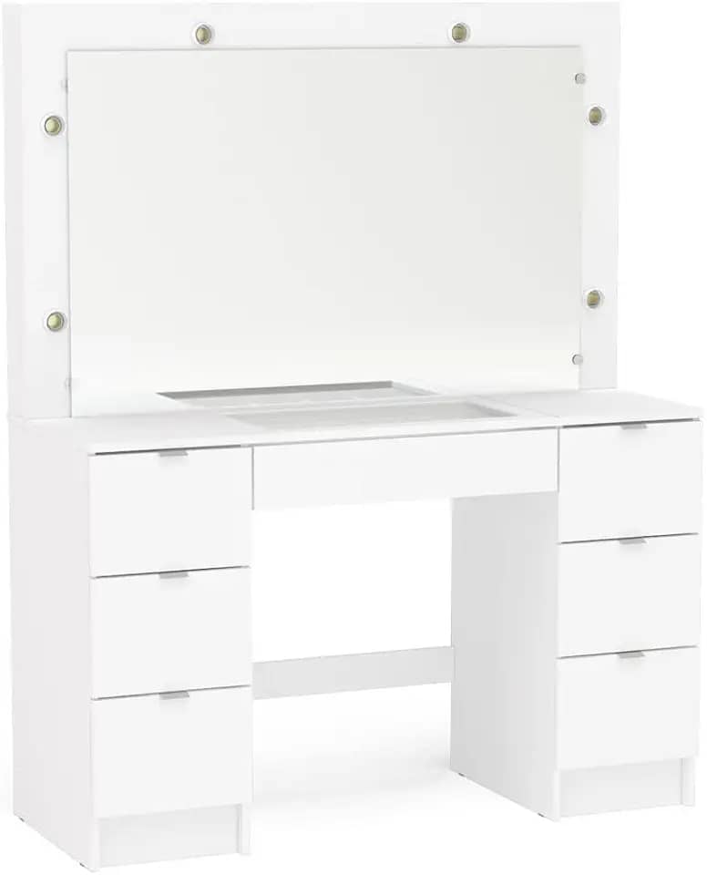 Penteadeira Camarim França com Espelho 7 Gavetas Branco Politorno