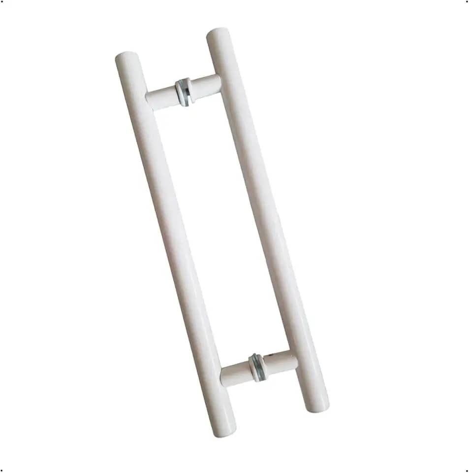 Puxador Duplo 40cm Alumínio Branco para Porta Pivotante, Vidro, Madeira, Ferro e Portão Basculante