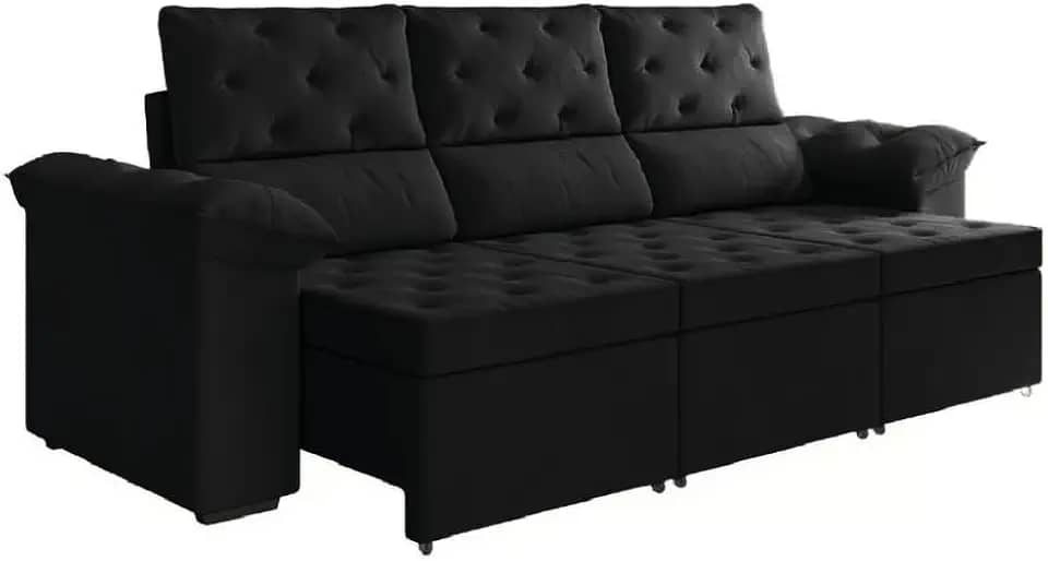 Sofá Retrátil 3 Lugares 2,10m York Suede Preto