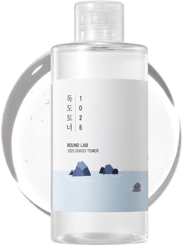 ROUND LAB 1025 Dokdo Toner 19 ml, controle de óleo e reduz o excesso de sebo, tônico facial esfoliante suave, água do mar profundo para hidratação, acabamento macio sem aderência, cuidados com a pele
