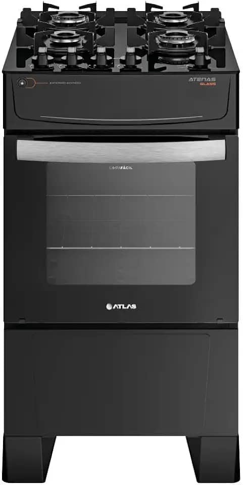 Fogão 4 bocas Atenas Glass preto com mesa de vidro