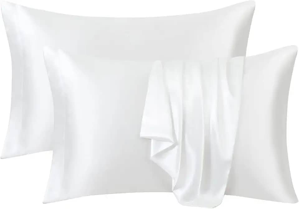 Ersmak Fronhas de cetim Queen conjunto de 2, fronhas de cetim ultra macias e sedosas para cabelo e pele, capas de almofada resistentes a desbotamento com fecho de envelope (branco marfim)